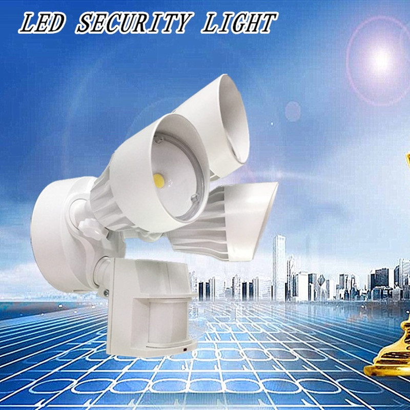 LED kültéri árvízi biztonsági lámpa mozgásérzékelővel, 30W, 3 fej, fehér, mozgólámpa